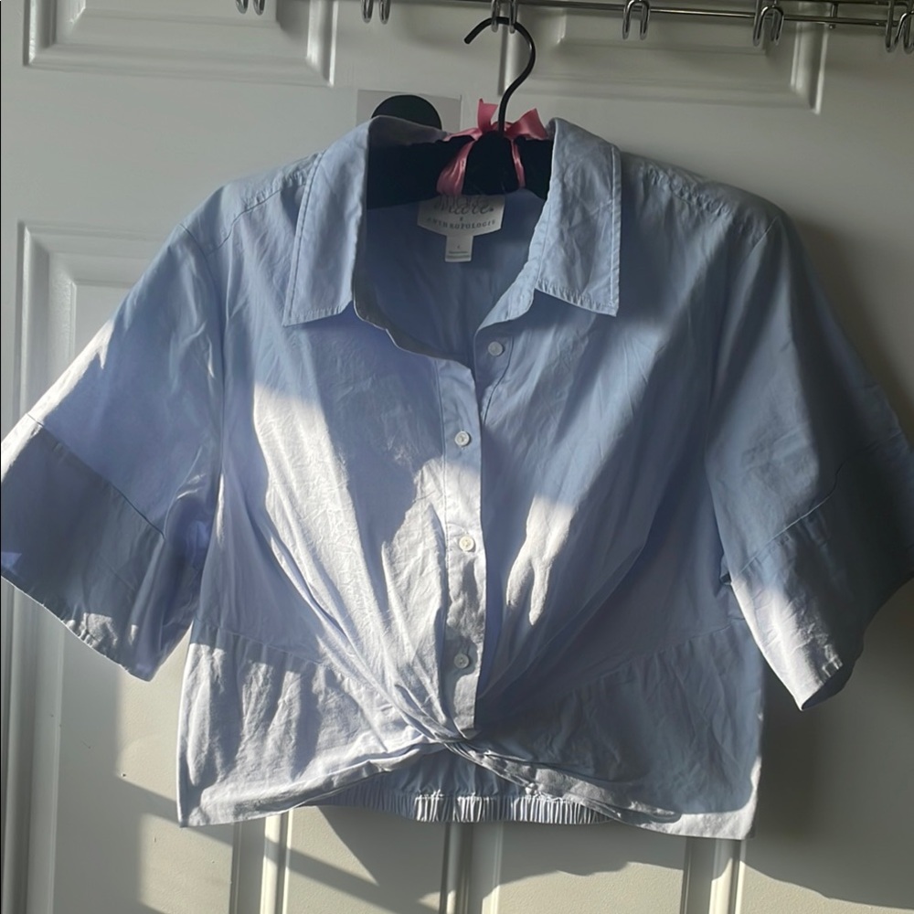 Light Blue Button-Up Cropped Blouse